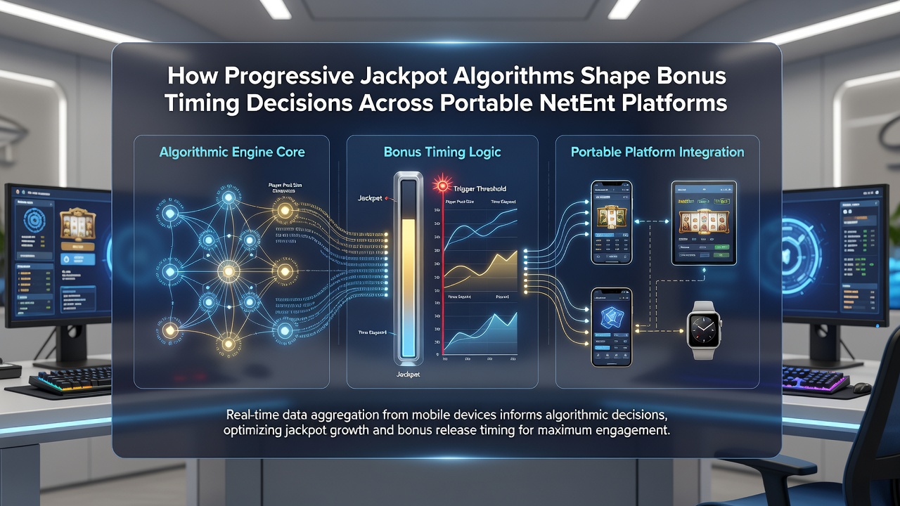 Diagram van bonus timing algoritmen met jackpot meter en mobiele interface voorbeelden